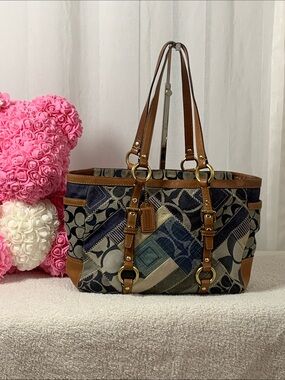 GUC Coach Denim + Signature Canva Patchwork Shoulder Bag